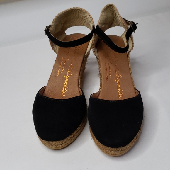 Gaimo Shoes - Giamo Black Faux Suede Wedge Espadrille, Size 9